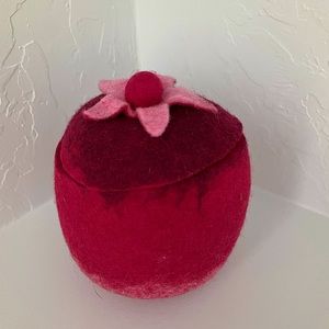 Unique Artisan felt bowl Container flower pink boho hippie eclectic lid floral